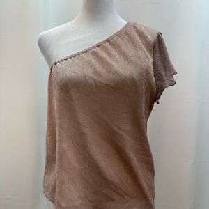 Saks Fifth Avenue Gold Metallic One-Shoulder Blouse S